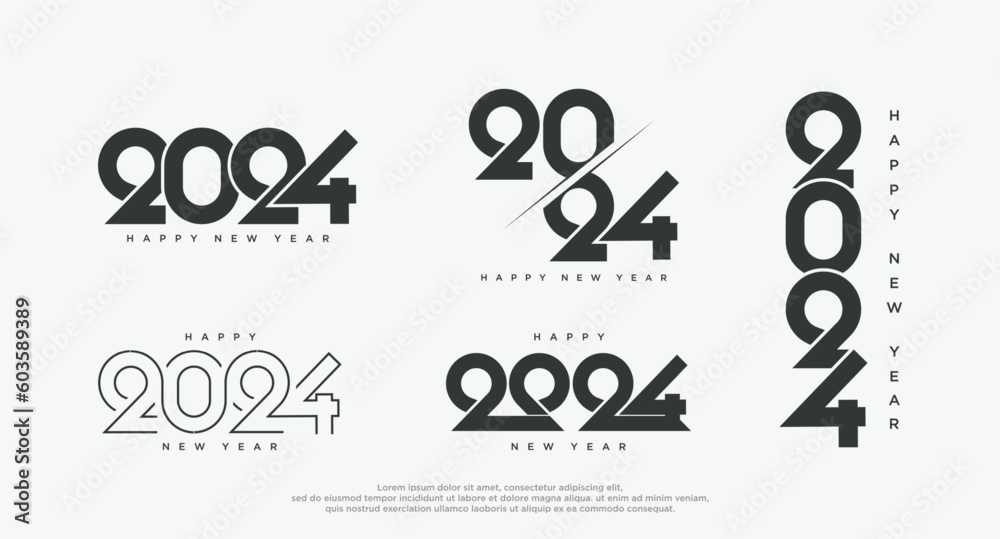 Happy New Year 2024 logo text design. Collection of number 2024 design