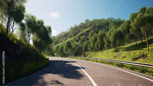 A secluded one-lane country road in green nature