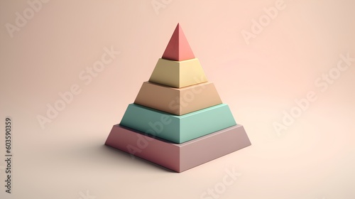 Pastel-colored pyramid with levels, showcasing blank shapes as a fographic template. Visually appealing method of displaying hierarchical data, classifications, or progressive stages. Generative AI photo