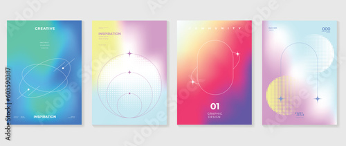 Fluid gradient background vector. Cute and minimal style posters with colorful, geometric shapes, star, halftone and liquid color. Modern wallpaper design for social media, idol poster, banner, flyer.