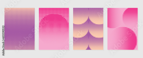 Abstract gradient background vector set. Minimalist style cover template with vibrant color, dot pattern, halftone collection. Ideal design for social media, poster, cover, banner, flyer, wall art.