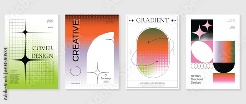 Fluid gradient background vector. Cute and minimal style posters with colorful, geometric shapes, halftone and liquid color. Modern wallpaper design for social media, idol poster, banner, flyer.