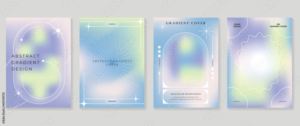 Fluid gradient background vector. Cute and minimal style posters with colorful, geometric shapes, flower, star and liquid color. Modern wallpaper design for social media, idol poster, banner, flyer.