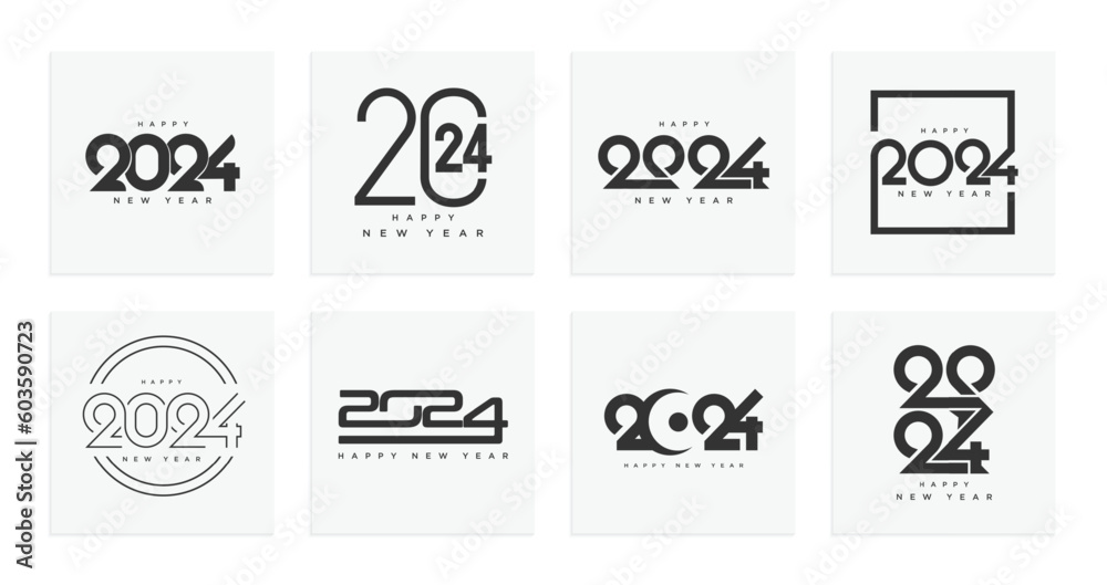 Big collection of new year 2024 logo text design. Collection of new year 2024 symbol for calendar, flyer and banner.