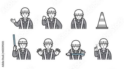 工事現場の作業員の上半身裸イラストセット