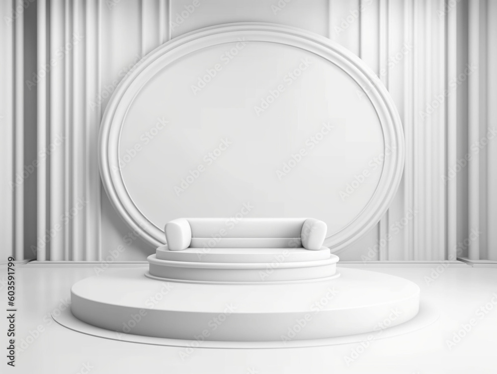 White 3d rendering stand display isolated on gray background abstract in luxury studio room wall art for pedestal winner. White 3d rendering stand display isolated on gray background abstract in luxury studio room wall art for pedestal winner.