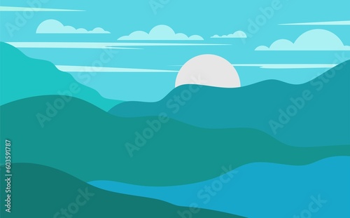 beautiful nature and mountains illustration landscape background vector design