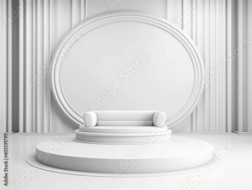 White 3d rendering stand display isolated on gray background abstract in luxury studio room wall art for pedestal winner. 