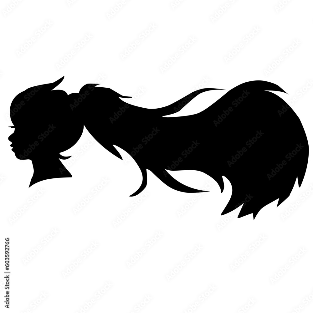 Fototapeta premium Profile Silhouette Of Girl With Flying Hair