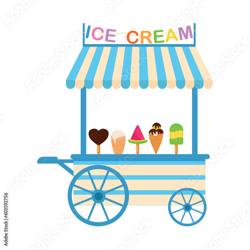 Ice Cream Cart Market Card Isolated on White Background. Vector illustration