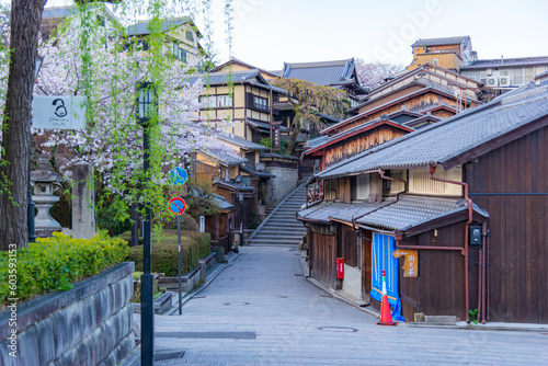 Japan - March 30, 2023 : Scenic view of Japanese Historical Wooden Houses at Ninenzaka and Sannenzaka, One of most famous tourist destination in Higashiyama district, Kyoto © iamdoctoregg
