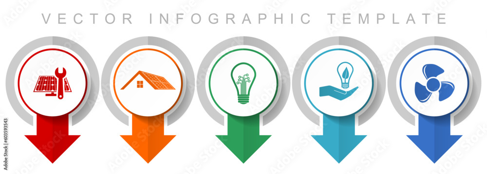 Renewable energy icon set, miscellaneous pointer icons such as solar panel, house, light bulb and heater for webdesign and mobile applications, modern design infographic vector template