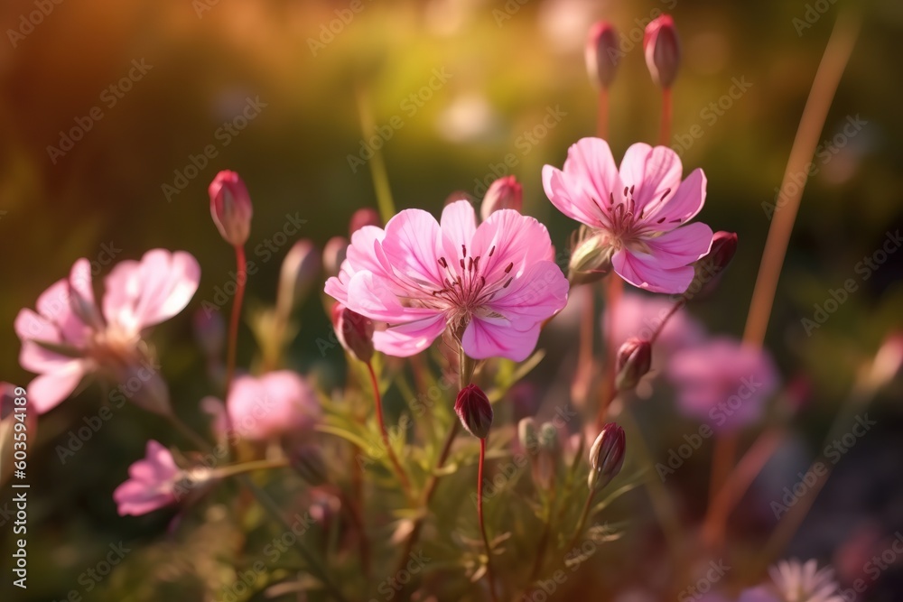 Captivating spring beauty, vibrant wild pink flowers blossoming in a sea of soft blur, beautiful art of generative ai Captivating spring beauty, vibrant wild pink flowers blossoming in a sea of soft blur, beautiful art of generative ai