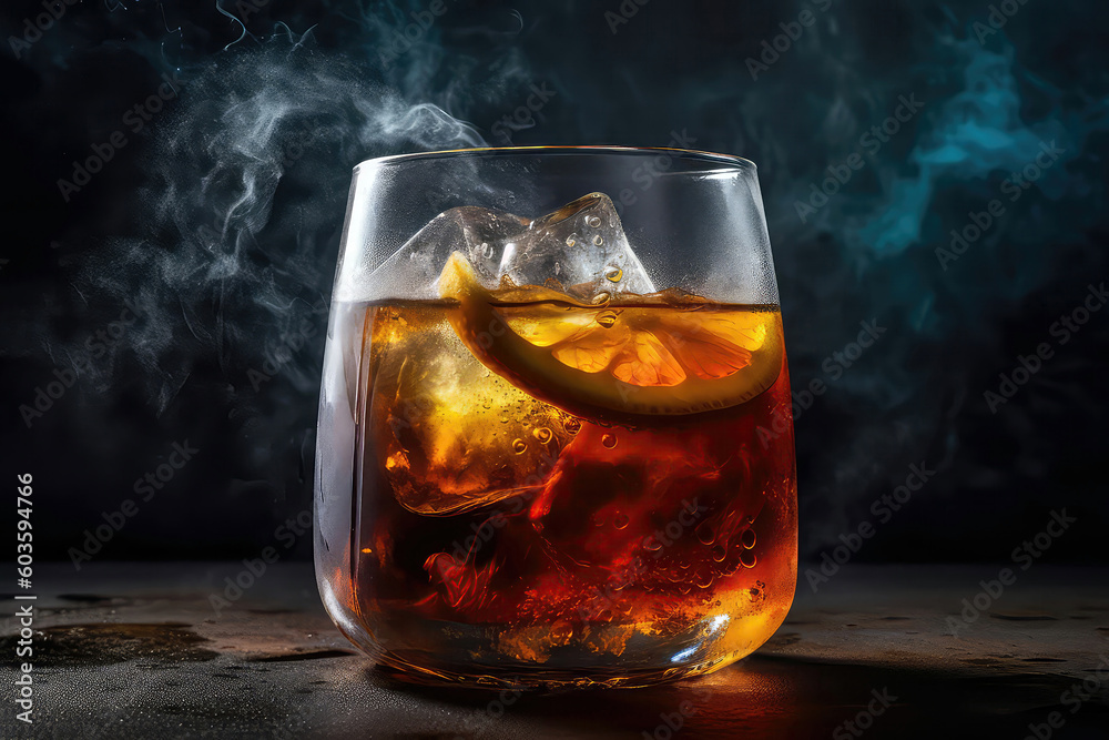 Glass Of Nitrogeninfused Iced Tewith Swirling Mist And Flavors. Generative AI Glass Of Nitrogeninfused Iced Tewith Swirling Mist And Flavors. Generative AI