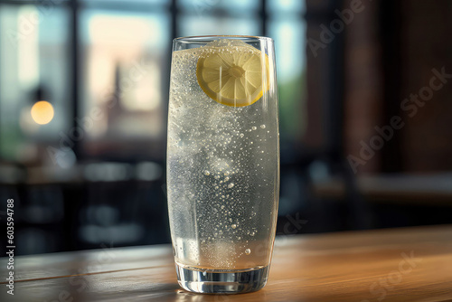 Glass Of Nitrogeninfused Sparkling Lemonade With Effervescent Bubbles. Generative AI photo