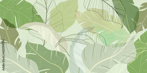 summer background watercolor arrangements with leaves. Botanical illustration minimal style.