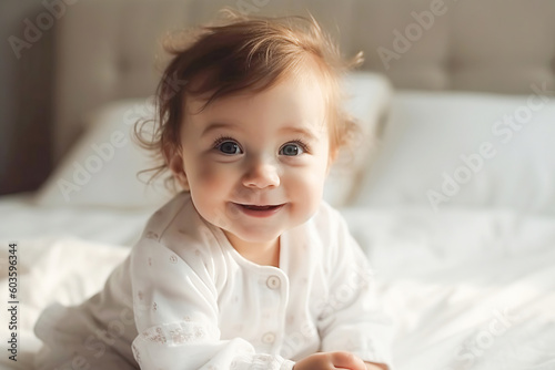 Portrait of happy cute baby, generative ai.