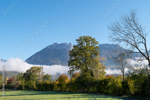 french Alps mountain landscape with blue sky
