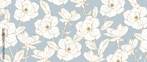 Delicate pale blue floral luxury background with golden flowers. Background for postcards  covers  wallpapers  presentations