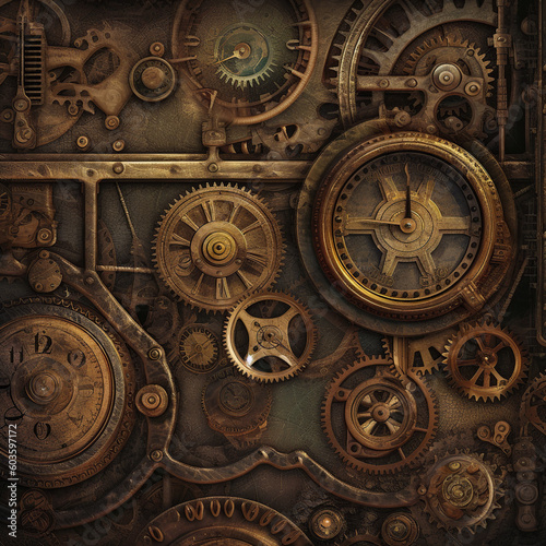 old clock mechanism, generative, aisteampunk, clock background