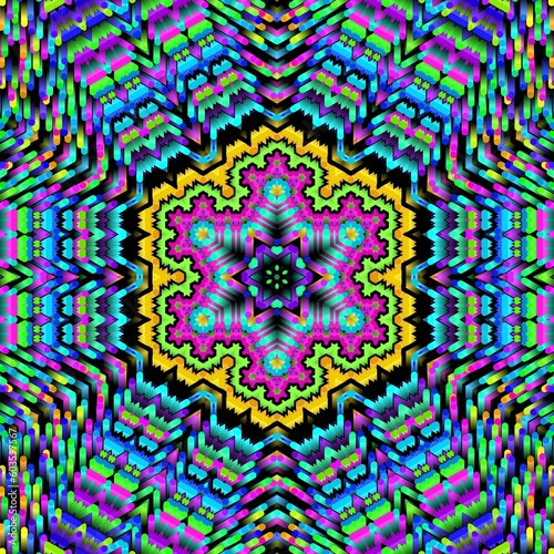 Illustration abstract kaleidoscope, lime green, forest green, emerald green, rgb. Good for symmetrical, floral, or paisley patterns with shades of green. Fit for painting, backdrop, wall art, canvas.