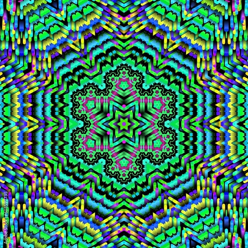 Illustration abstract kaleidoscope, lime green, forest green, emerald green, rgb. Good for symmetrical, floral, or paisley patterns with shades of green. Fit for painting, backdrop, wall art, canvas.