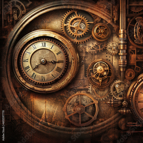antique clock face, generative, ai, steampunk, clock background