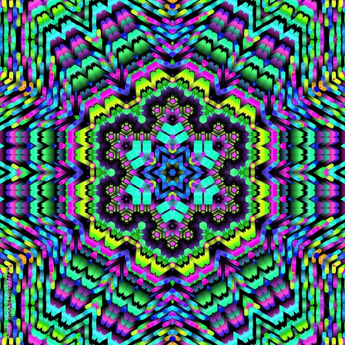 Illustration abstract kaleidoscope, lime green, forest green, emerald green, rgb. Good for symmetrical, floral, or paisley patterns with shades of green. Fit for painting, backdrop, wall art, canvas.