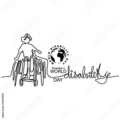 World Disability day, poster and banner, One line drawing illustration.