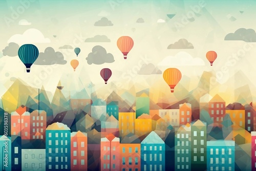 balloons over a city skyline