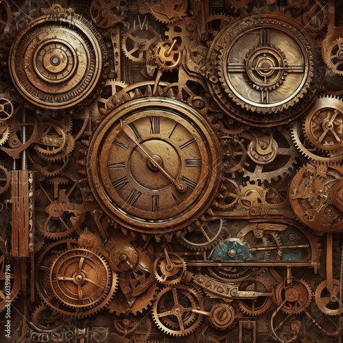 antique clock mechanism, generative, ai, steampunk, clock background