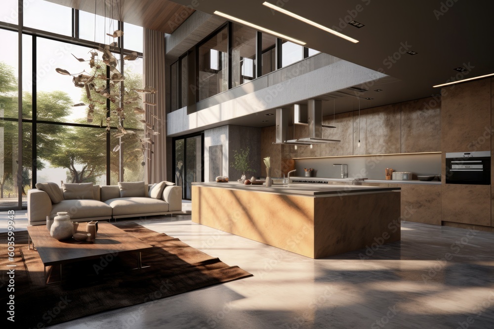 Stylish Interior Design Background. Modernist Kitchen. Generative AI. Stylish Interior Design Background. Modernist Kitchen. Generative AI.