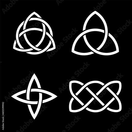 Set of white sacred celtic knot tribal tattoo logos
