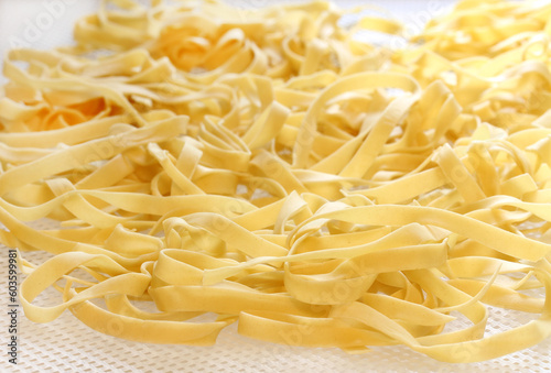 Homemade Fettucini on Drying tray.  Macro with selective focus