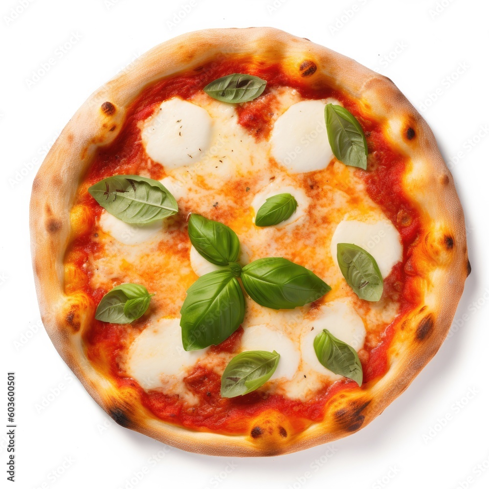 Margherita pizza Top View Isolated on White. Generative AI Margherita pizza Top View Isolated on White. Generative AI