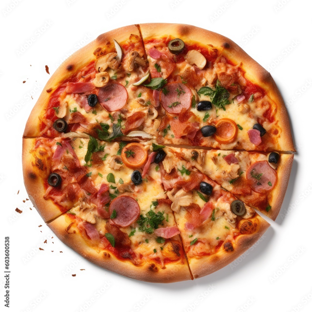 New York Style pizza Top View Isolated on White. Generative AI