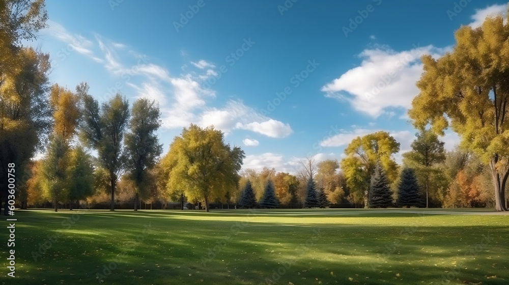 A bright and sunny day illuminates the beautiful blurred background image of spring nature, showcasing fresh grass, trees, and a blue sky with clouds, Generative AI A bright and sunny day illuminates the beautiful blurred background image of spring nature, showcasing fresh grass, trees, and a blue sky with clouds, Generative AI