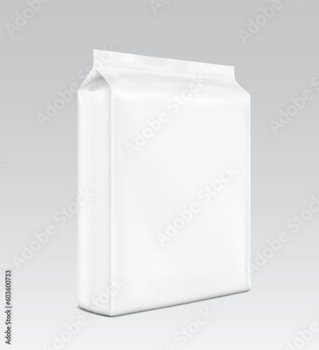 Hyper realistic vertical bag mockup. Half side view. Vector illustration. Can be use for template your design, presentation, promo, ad. EPS10.