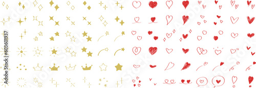 Wallpaper Mural かわいい手書きの星・キラキラ・ハートのセット　ベクター　アイコン　Set of cute hand drawn stars and hearts Torontodigital.ca