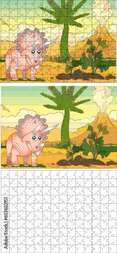Puzzles. Dinosaur, Triceratops is a genus of dinosaurs from the Cartoon horned family. 140 pcs.