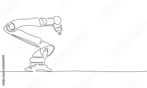 Robotic arms or industry manipulator positioned continuous line drawing element isolated on white background for decorative element. Vector illustration of mechanical robot in trendy outline style.