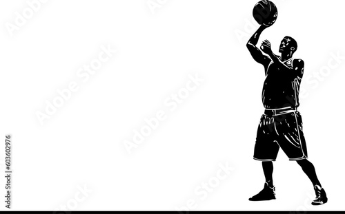 Silhouetted Slam: Striking Basketball Player Silhouette in Action, Athletic Elegance: Silhouette of a Basketball Player Captivating the Court