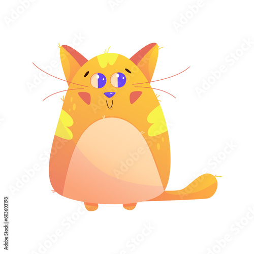 Cute Kawaii Cat Character happy animal. Orange Cute cat pet. Cartoon vector illustration. Happy kitten meow kawaii character