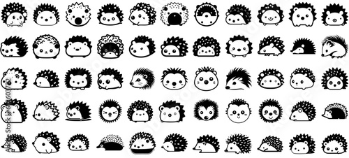 Cute hedgehog vector icon set