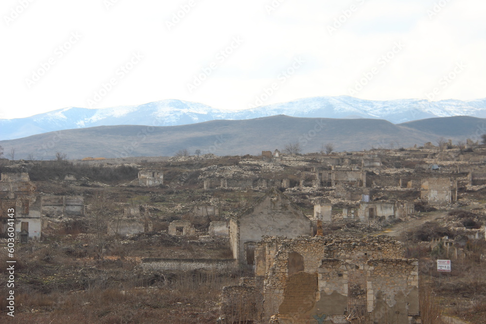 Fuzuli City, Fuzuli district  Azerbaijan - February 25 2023: Fuzuli City after The Second Nagorno-Karabakh War in 2020. The city had a population of 17,090 before the First Nagorno-Karabakh War. 