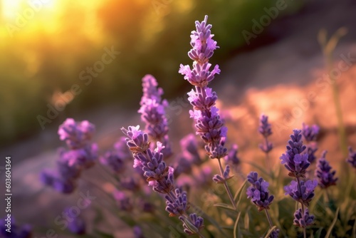 lavender flowers at sunset