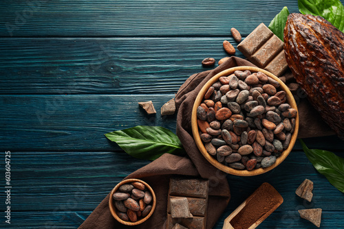 Concept of fresh and aromatic food - cacao beans