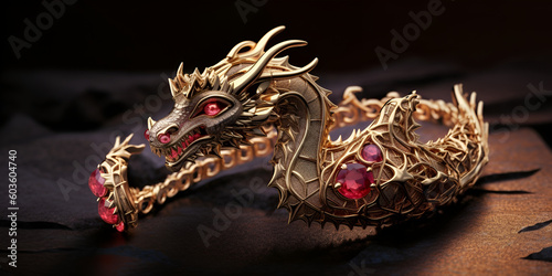 Gold dragon shaped bracelet. Jewelry design