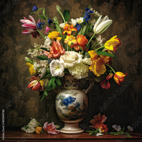 Flowers in vase bouquet elegant beautiful flower art, Generated AI © dan