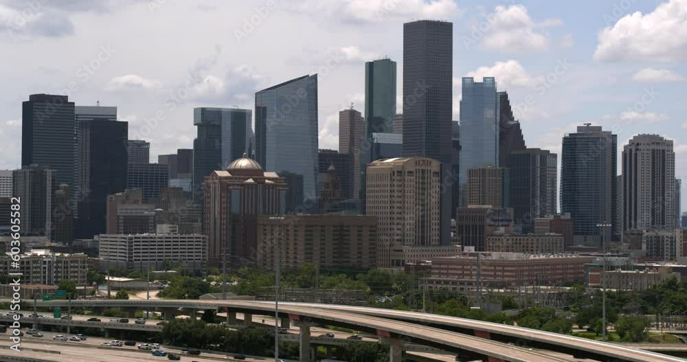 Aerial of downtown Houston on a sunny but cloudy day Aerial of downtown Houston on a sunny but cloudy day